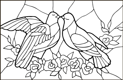 Doves Stained Glass Coloring Page